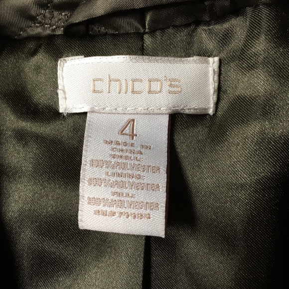 CHICO’S Gorgeous Army Green Quilted Satin Jacket/Coat - Picture 2 of 5